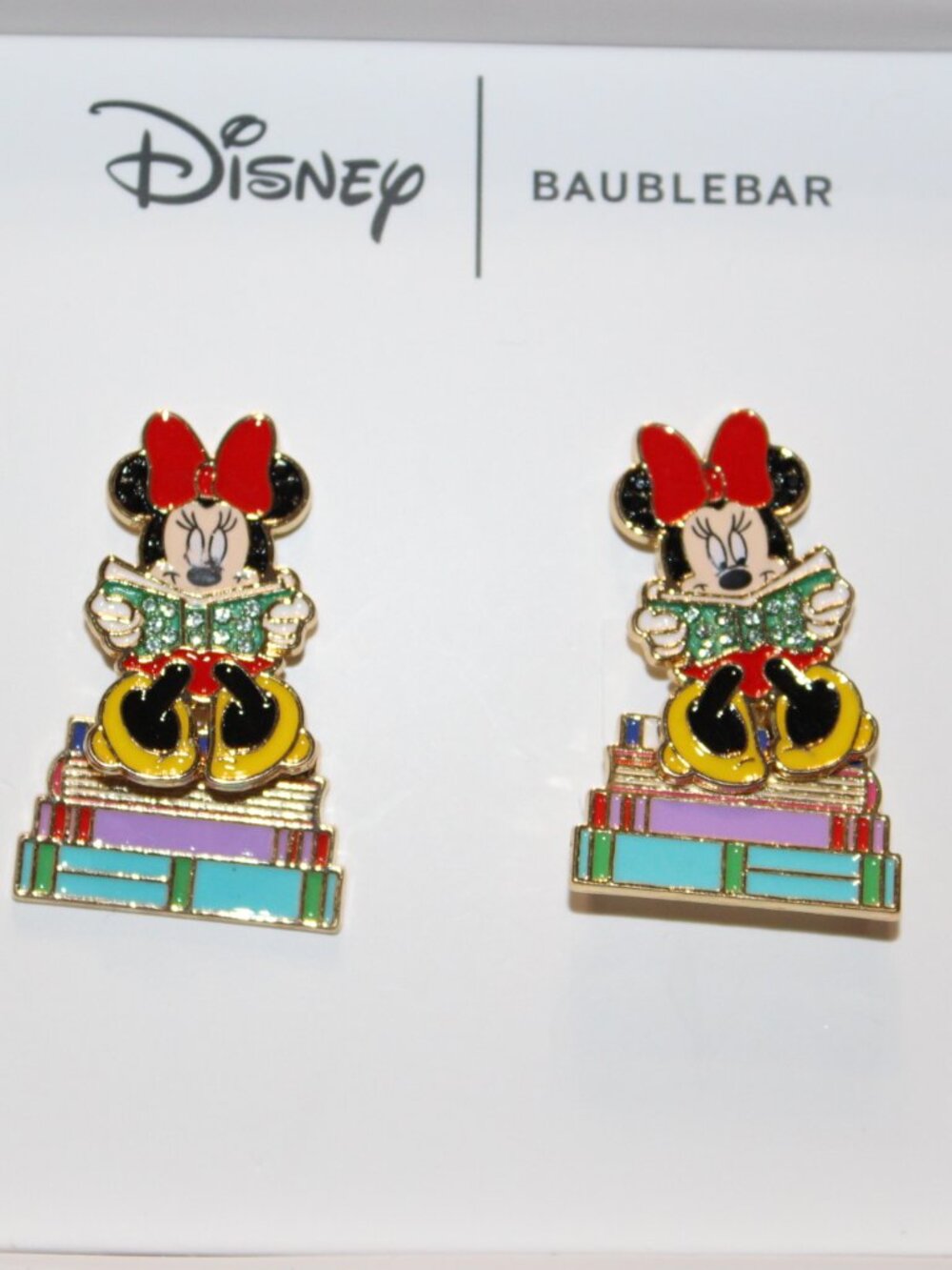 NWT BaubleBar Minnie Mouse reading drop earrings CUTE! - Picture 1 of 3